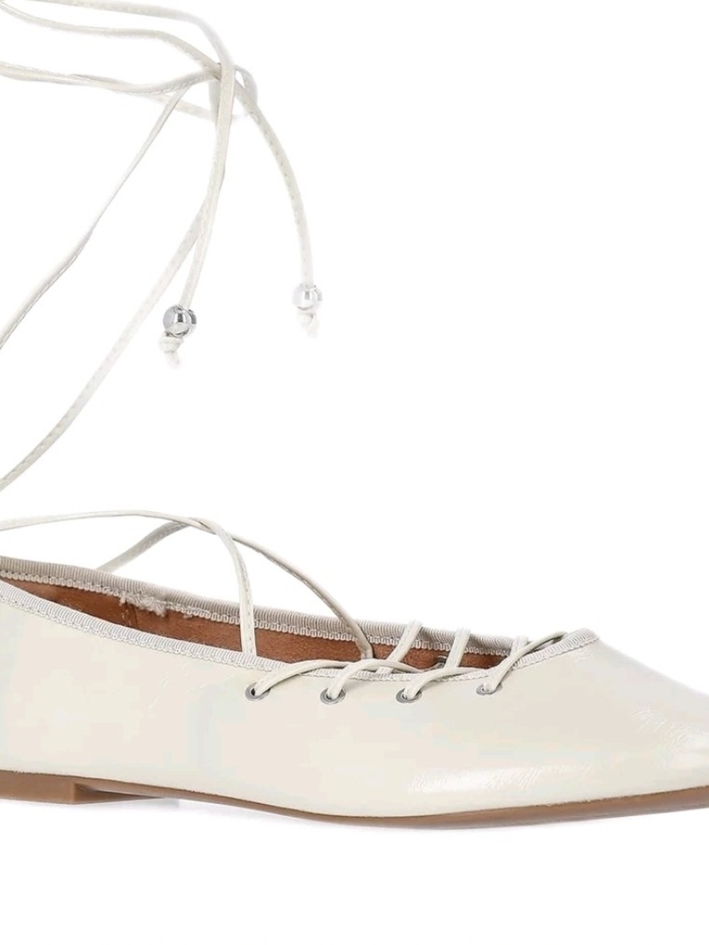 No Boundaries Ivory Pointed Lace-Up Ballet Flat